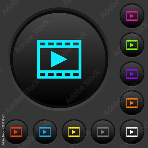 Play movie dark push buttons with color icons