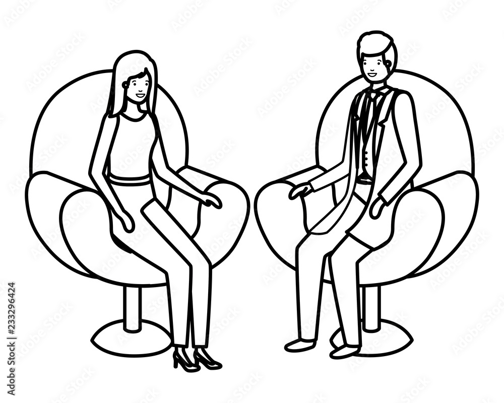 business couple sitting in chair avatar character business couple sitting in chair avatar character