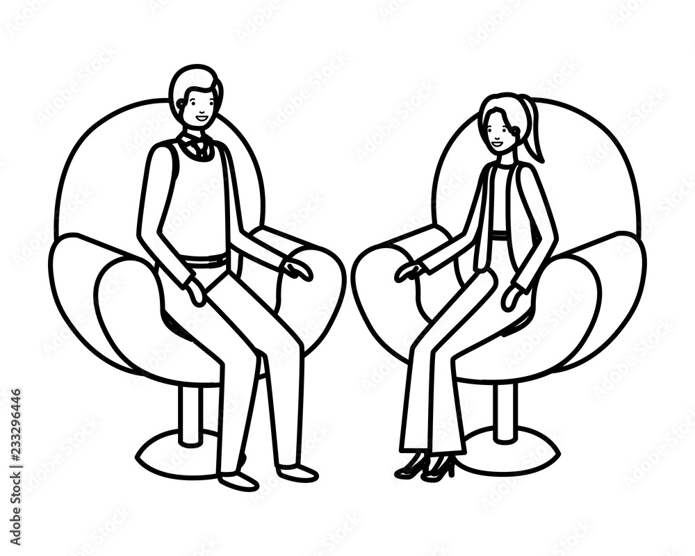 business couple sitting in chair avatar character business couple sitting in chair avatar character