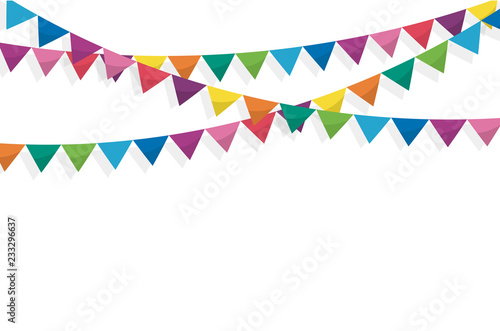 Colorful bunting flags birthday, celebration, carnival, anniversary and holiday party on white background. Vector illustration
