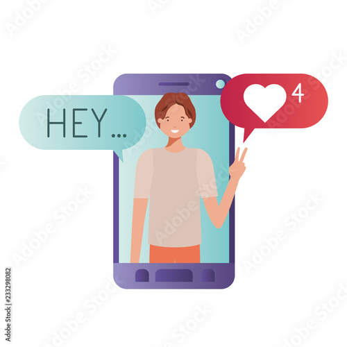 young man in smartphone avatar character