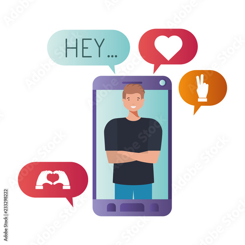 young man in smartphone avatar character