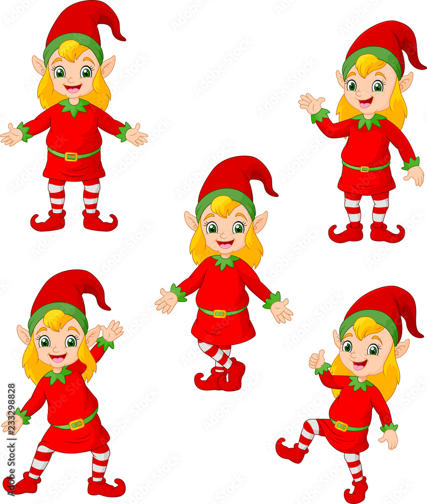 Cartoon Christmas elves in different poses and actions Cartoon Christmas elves in different poses and actions