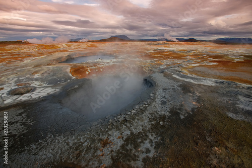 The Namafjall - fumarole field - an area of thermal springs, colourful landscape of Iceland