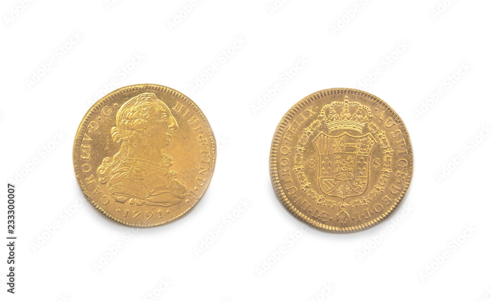Gold spanish pieces of eight or Charles III escudos, minted in 1791