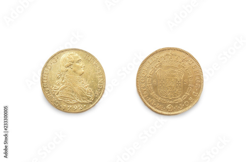 Gold spanish pieces of eight or Charles III escudos, minted in 1792