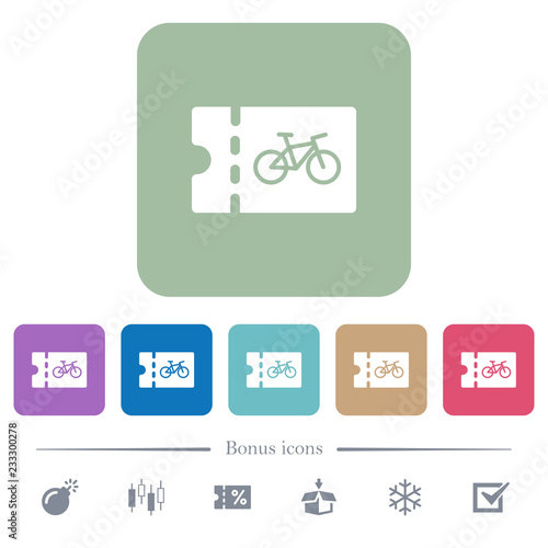 Bicycle shop discount coupon flat icons on color rounded square backgrounds photo