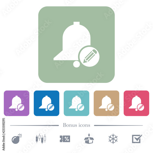 Edit reminder flat icons on color rounded square backgrounds