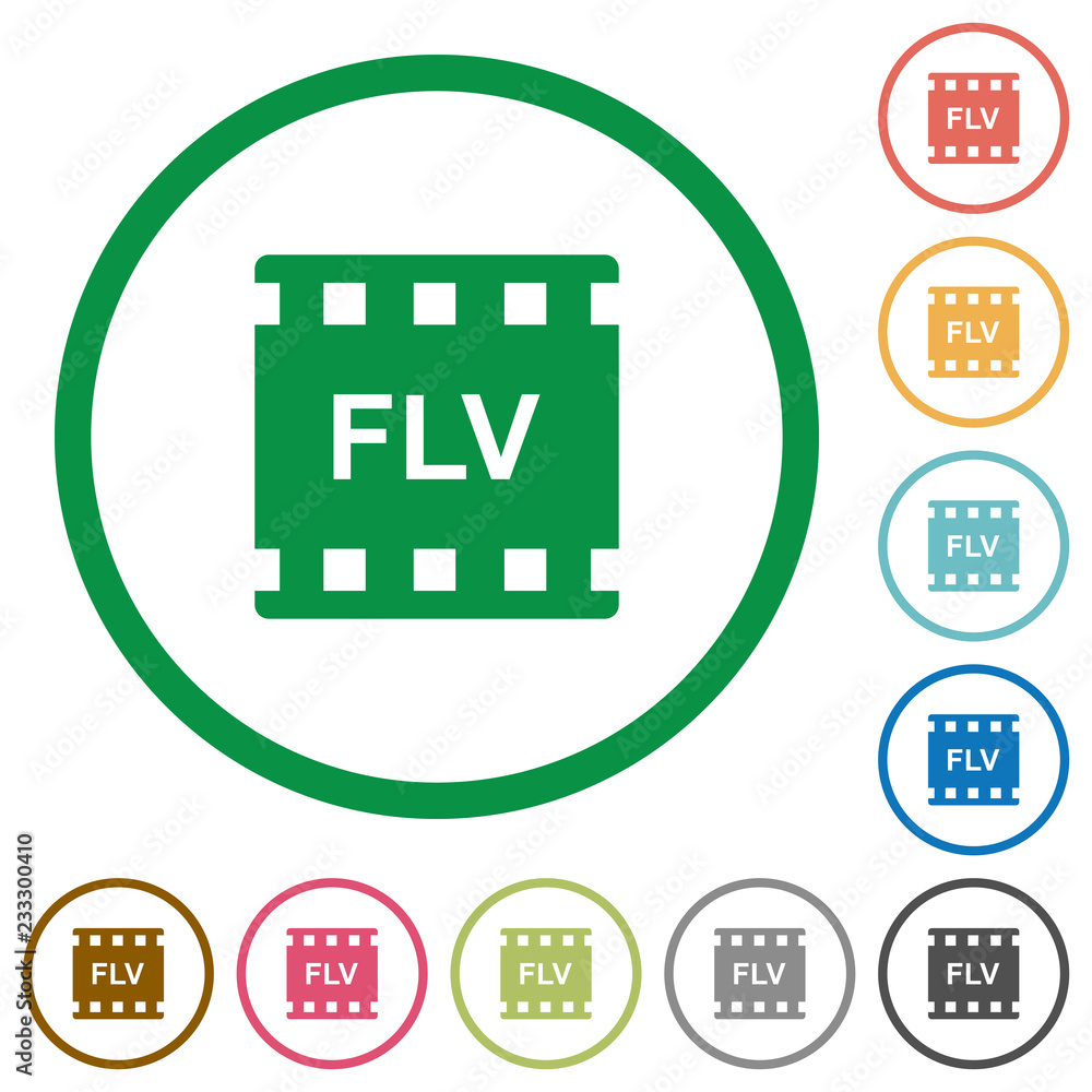 FLV movie format flat icons with outlines FLV movie format flat icons with outlines