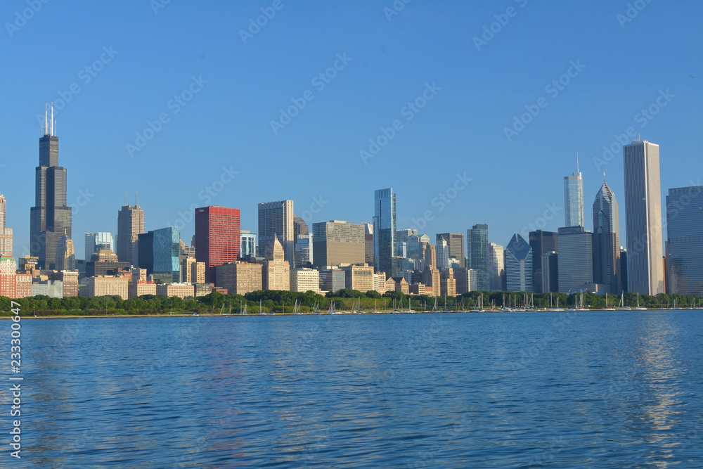Watching Chicago skyline from the lakefront