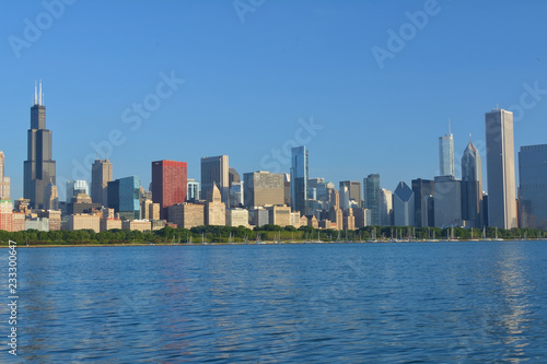 Watching Chicago skyline from the lakefront