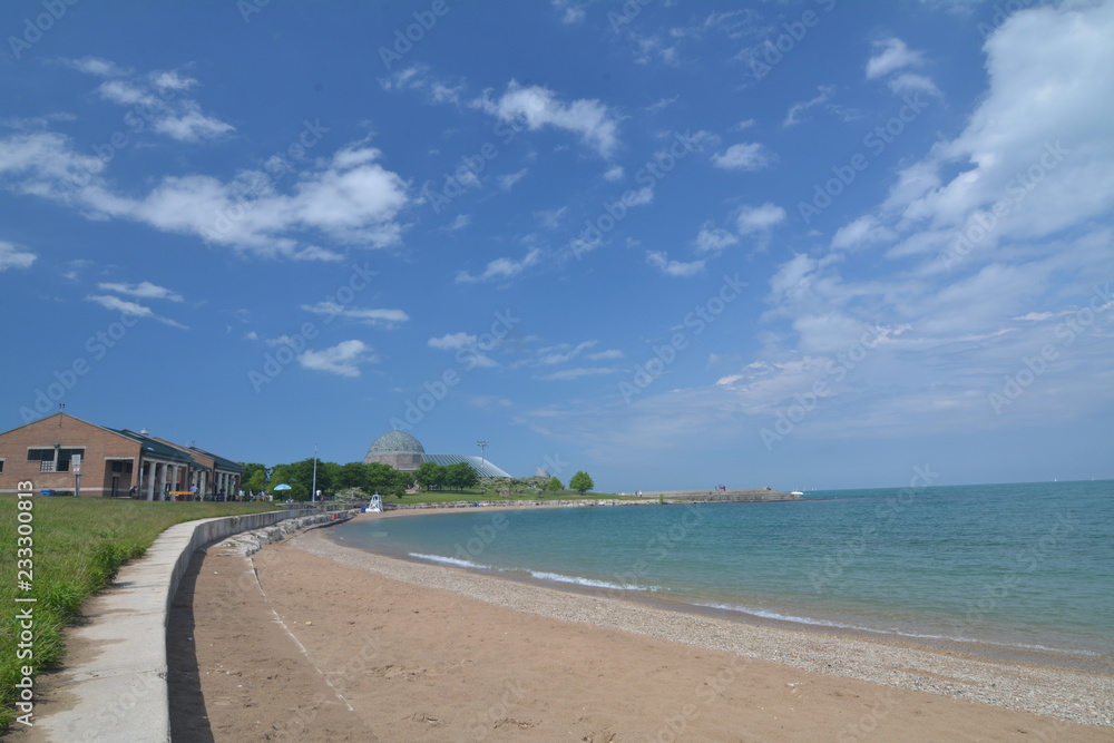Fototapeta premium Chicago lakefront beach with blue sky