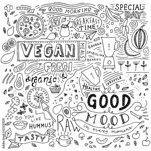 Kitchen doodle pattern, cafe template design. Sketchy food, kitchen wall art. Restaurant wall doodle.