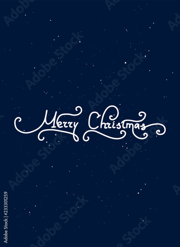 Merry Christmas Lettering with Space Background. Hand Typography with dark blue sky, stars.