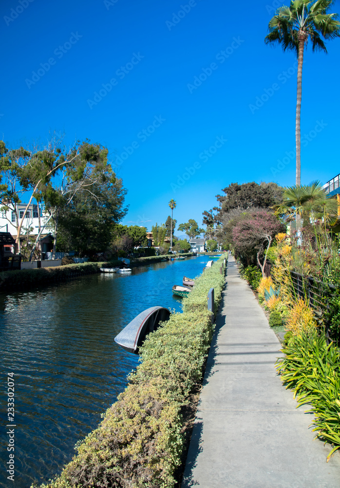View down one of the canals in the historic district of Venice, California
