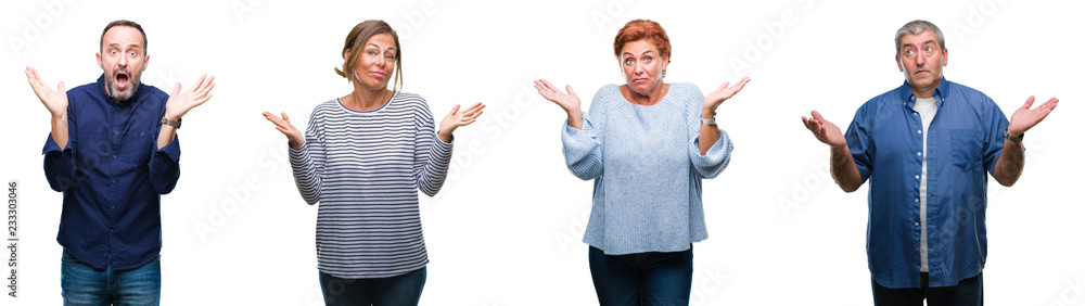 Φωτογραφία Collage of group of elegant middle age and senior people over isolated background clueless and confused expression with arms and hands raised
