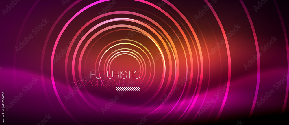 Neon glowing techno lines, hi-tech futuristic abstract background template with square shapes Neon glowing techno lines, hi-tech futuristic abstract background template with square shapes