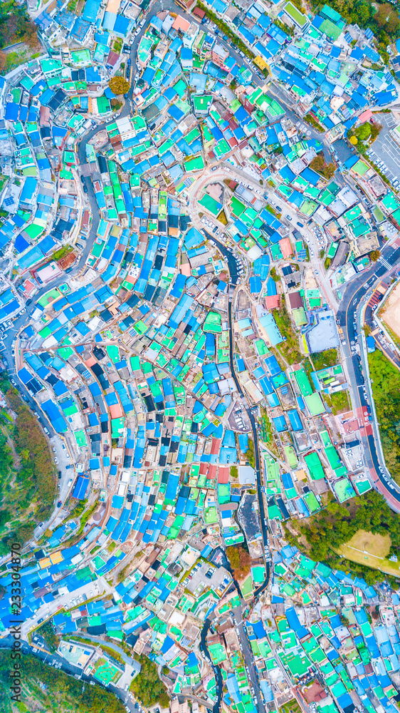 Top view of the ancient village named Gamcheon Culture Village in Busan city, South Korea