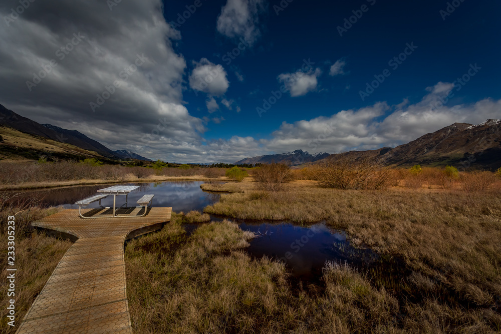 Fototapeta premium landscape with lake and mountains