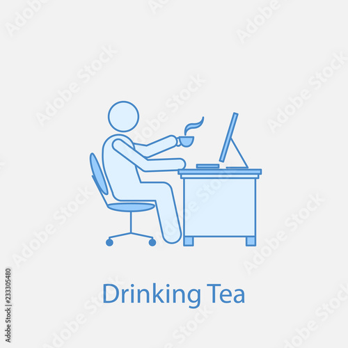 worker is drinking tea 2 colored line icon. Simple colored element illustration. worker is drinking tea outline symbol design from man in the office in fron of computer set