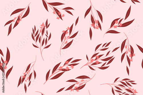 Eucalyptus Seamless Pattern. Summer Background in Pastel Color Design. Vector Branches with Leaves. Beautiful Floral Elements. Tropical Palm. Eucalyptus Seamless Pattern for Fabric, Wrapping, Print.