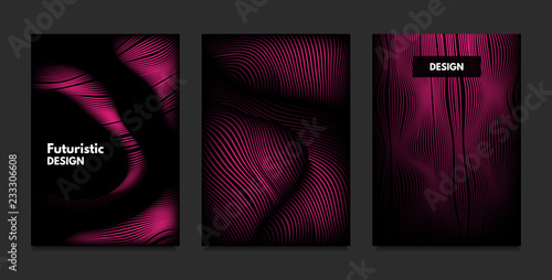 Wave. Abstract Geometry. Cover Design Templates Set with 3d Effect. Vibrant Gradient with Wavy Lines. Trendy Pink Modern Illustration with Distortion. Vector Wave for Brochure, Business, Poster, Book.