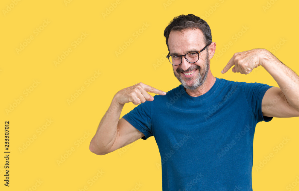 Handsome middle age hoary senior man wearin glasses over isolated background looking confident with smile on face, pointing oneself with fingers proud and happy. Handsome middle age hoary senior man wearin glasses over isolated background looking confident with smile on face, pointing oneself with fingers proud and happy.