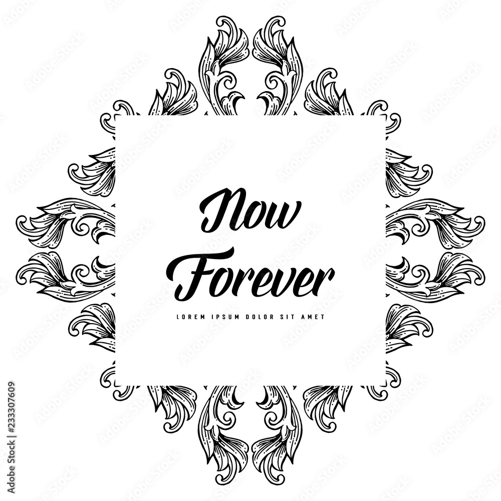 Vector flowers for card with now forever text