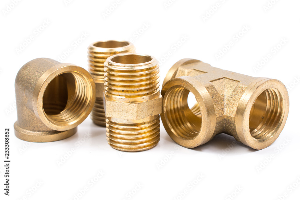 Brass water-pipe isolated on white background Brass water-pipe isolated on white background