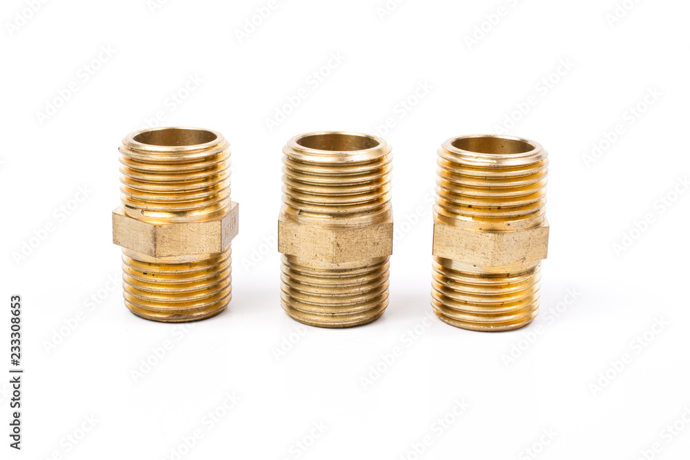 Brass water-pipe isolated on white background