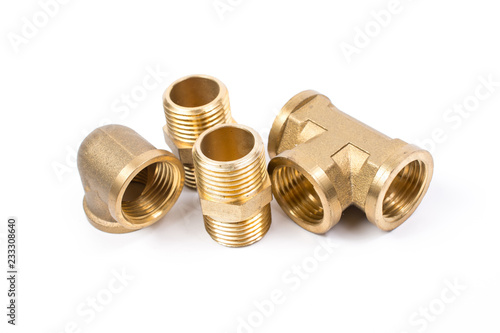 Brass water-pipe isolated on white background