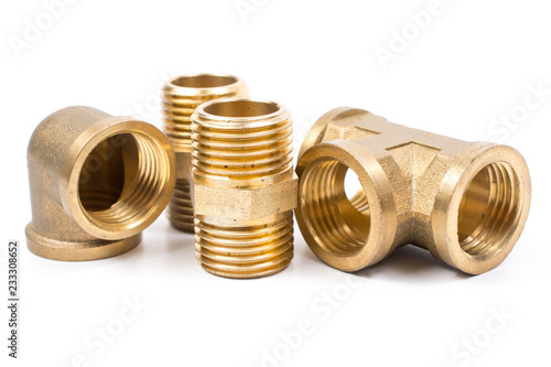 Brass water-pipe isolated on white background