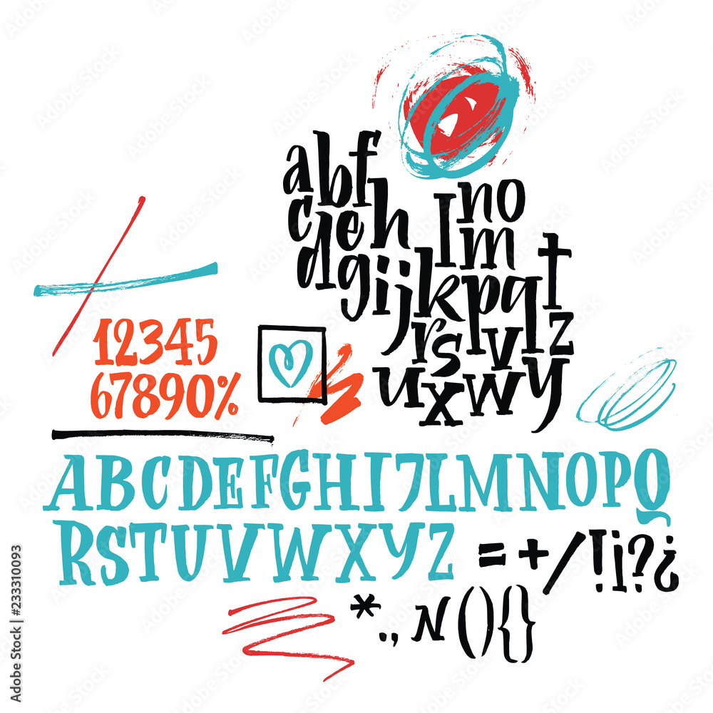 Fototapeta premium Vector alphabet. Hand drawn letters. Letters of the alphabet written with a brush.