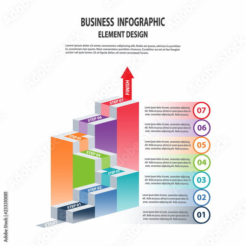 Infographics business template with arrow steps for Presentation, Sale forecast, Web design, Improvement, Step by Step