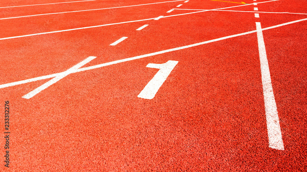 number one in red  running track on the athletic stadium
