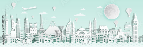 Famous landmark for world travel poster  in paper art style.