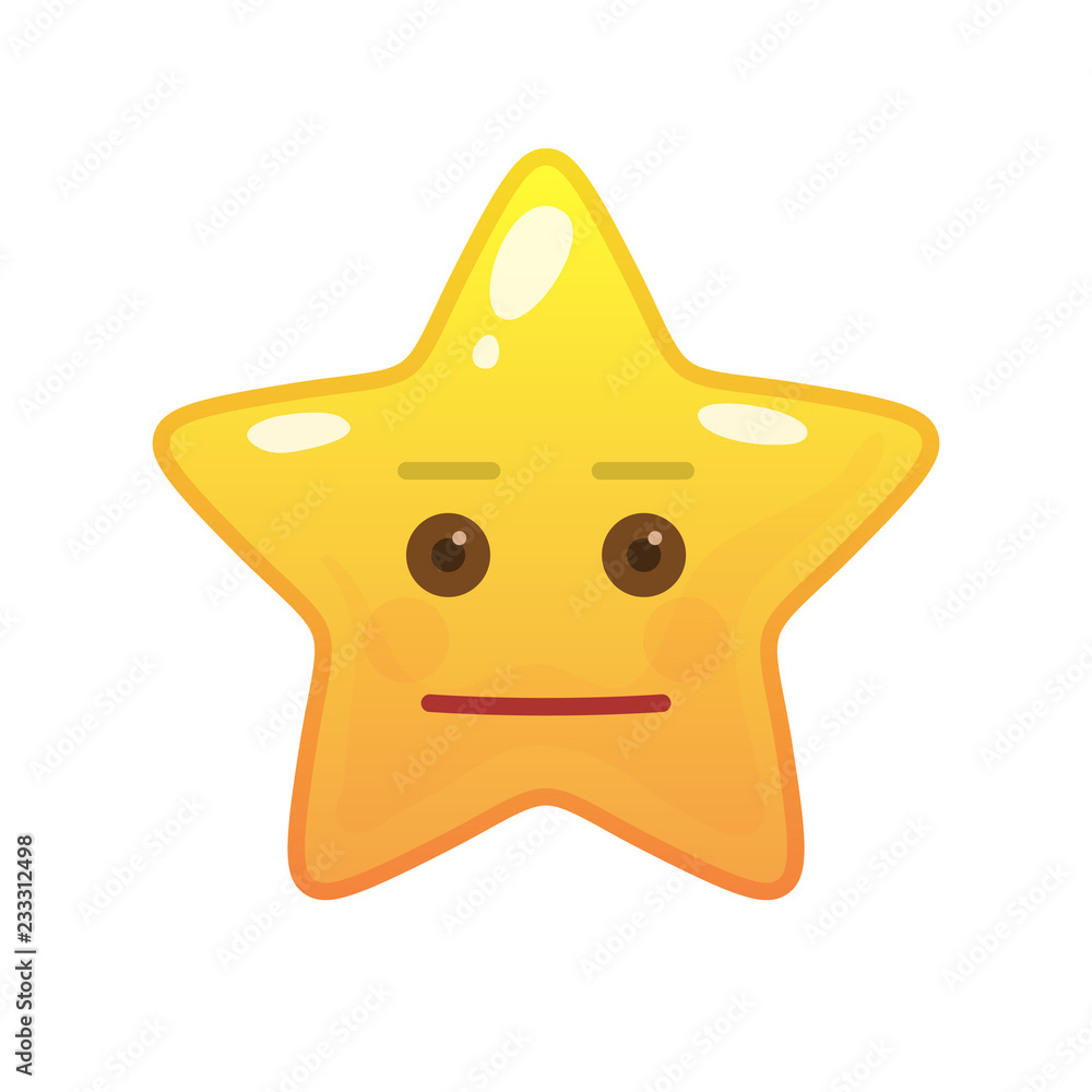 Neutral star shaped comic emoticon. Inert face with facial expression ...