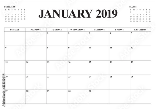 January 2019 desk calendar vector illustration