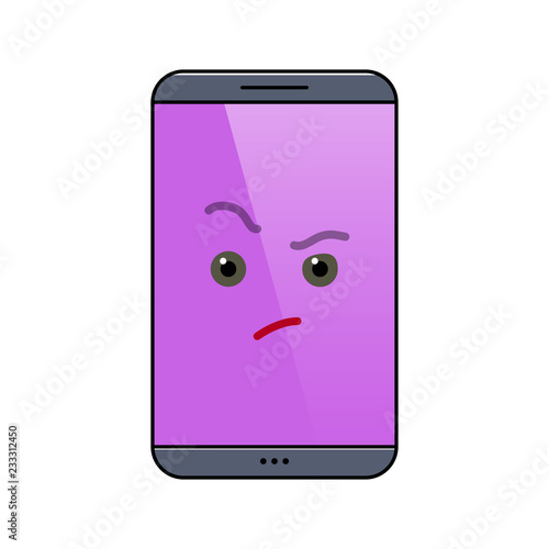 Critical mobile phone isolated emoticon icon. Suspecting digital device emoji. Social communication and chatting. Distrustful smartphone showing facial emotion. Animated cell phone vector illustration