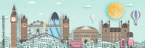Famous landmark for London travel poster,paer art style.