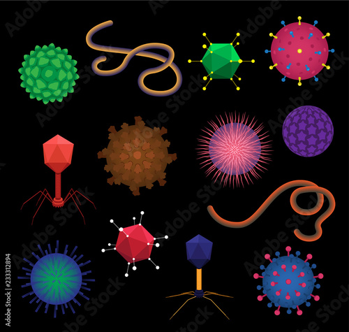 Various Virus Shapes Cartoon Vector Illustration
