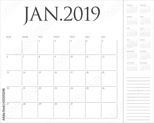 January 2019 desk calendar vector illustration