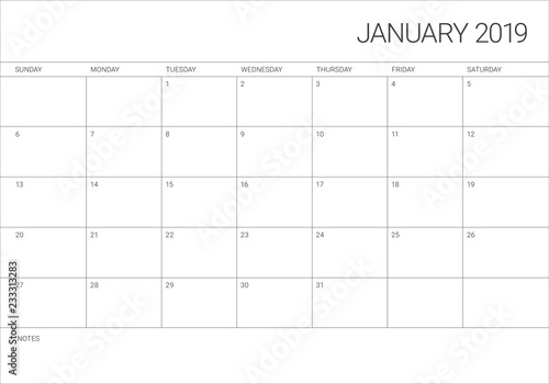 January 2019 desk calendar vector illustration