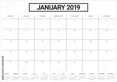 January 2019 desk calendar vector illustration