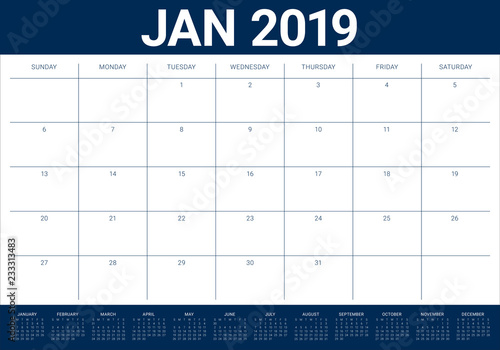 January 2019 desk calendar vector illustration