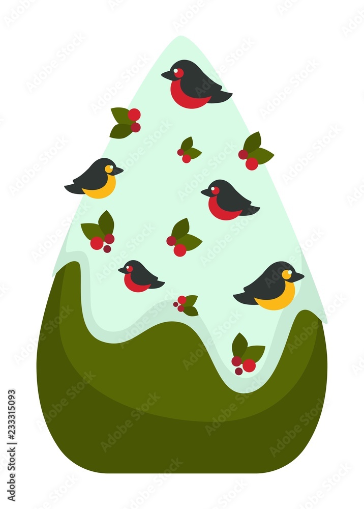Christmas tree, evergreen pine decorated with garlands and toys vector. Christmas tree, evergreen pine decorated with garlands and toys vector.