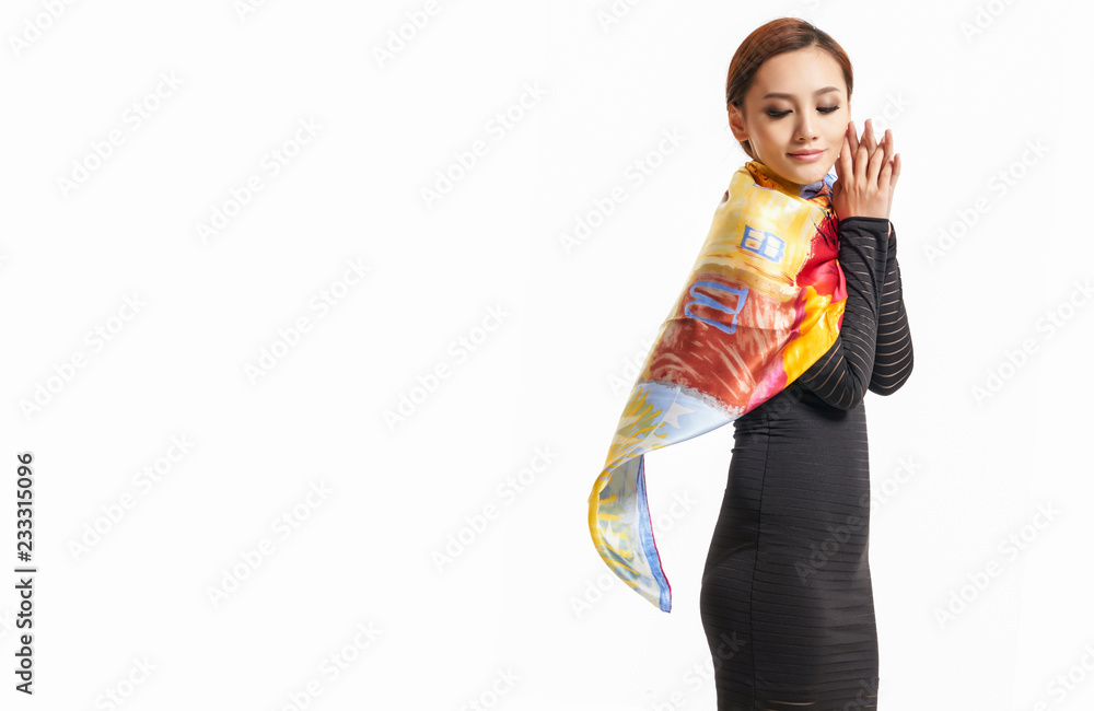 Beautiful sad Asian girl white background Beautiful sad Asian girl white background