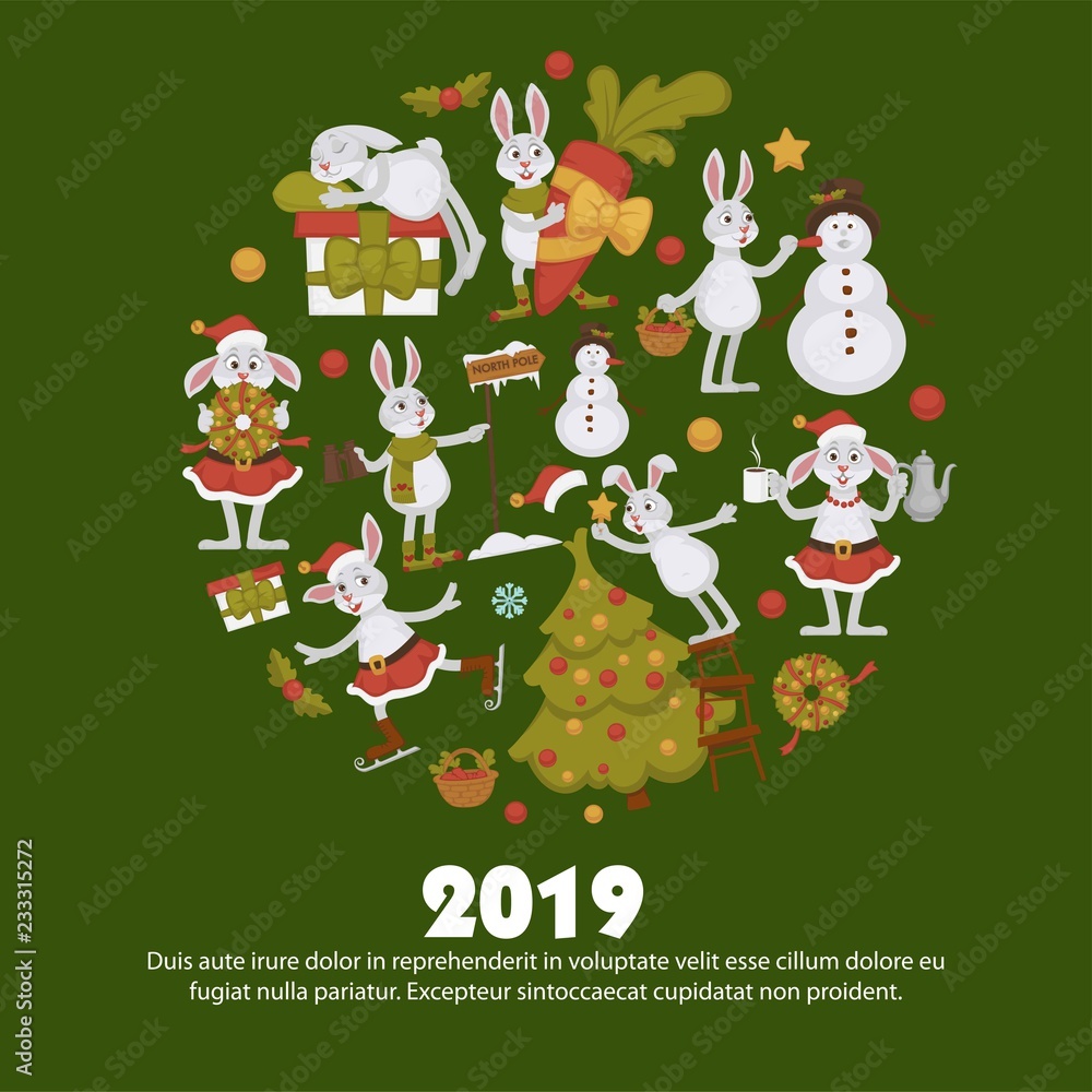 2019 New year celebration approaches, winter characters and symbols vector. 2019 New year celebration approaches, winter characters and symbols vector.