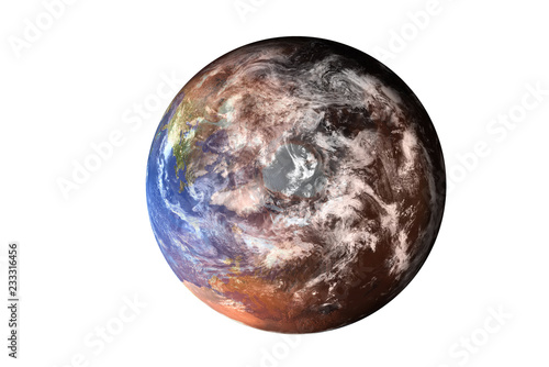 Planet Earth deteriorated. North Pole view from top of solar system. Global warming climate concept. isolated. Elements of this image furnished by NASA.