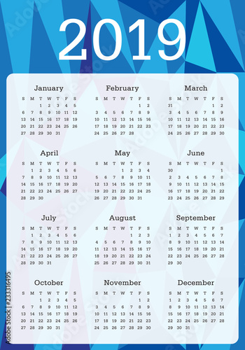 Year 2019 calendar vector design template